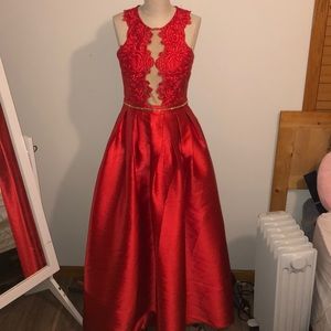 Red floor length dress